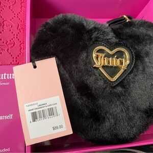 Black faux fur heart purse in original box NWT with wallet
